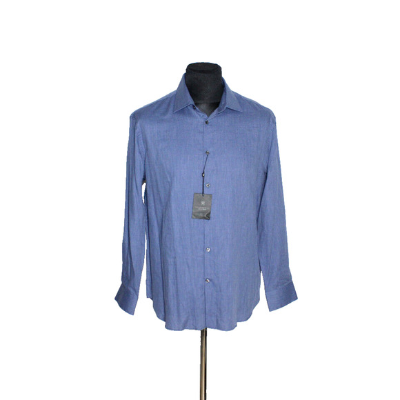 B0 New JOHN VARVATOS Blue USA Signature Tailored Button Up Shirt Size 16.5 32/33 - Picture 1 of 8